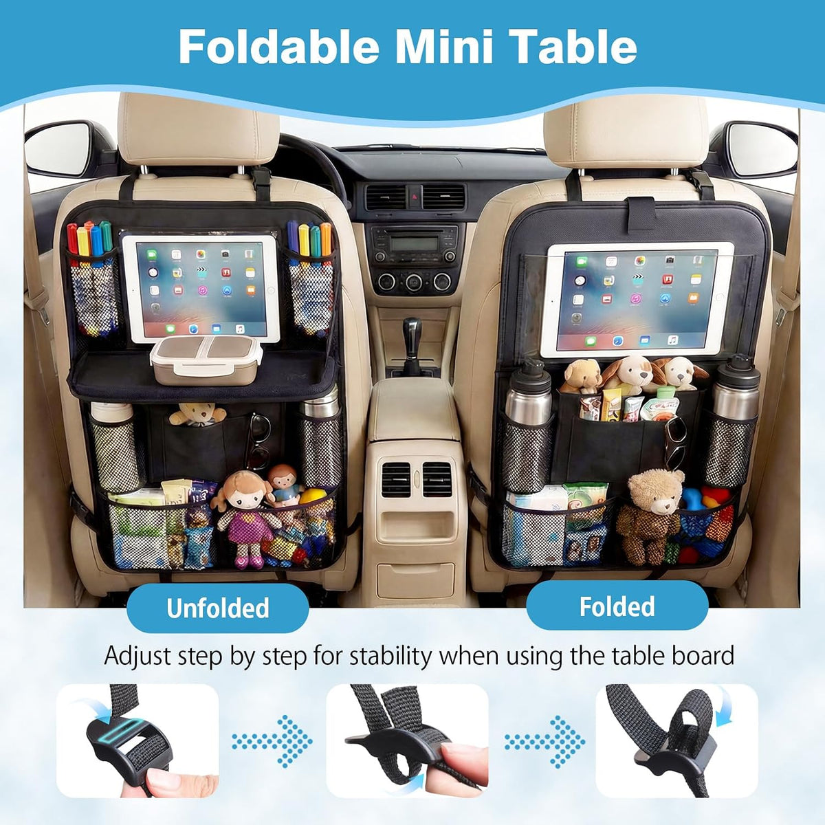 Car Backseat Organizer with Foldable Table Tray & Touchable Tablet Holder