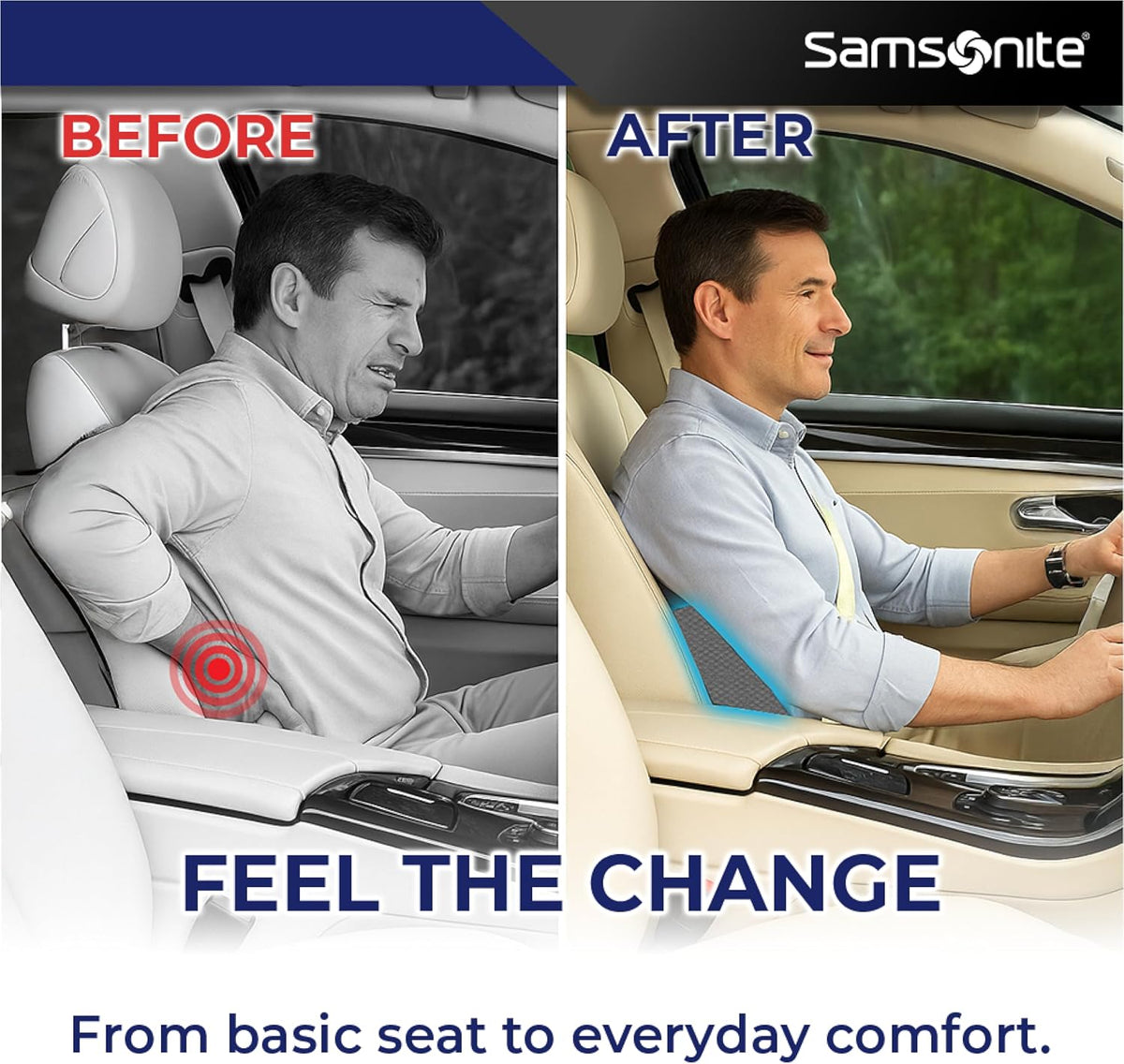 Samsonite Ergonomic Lumbar Support Pillow for Office Chair and Car Seat - Memory Foam Back Support Lumbar Pillow Premium Cushion Chair Support for Lower Back Pain Relief and Versatile Use (Charcoal)