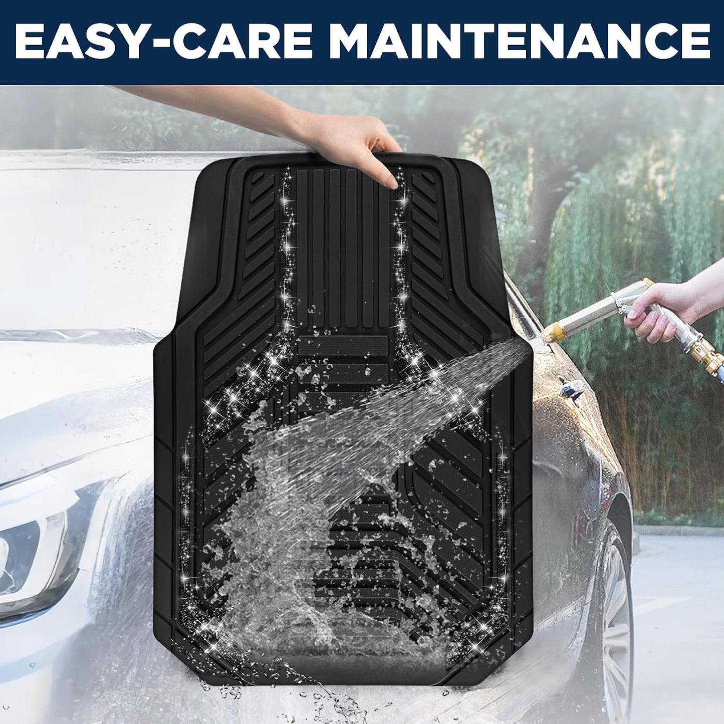 PIC AUTO Car Floor Mats, Black Sparkly Crystal Bling Glitter Car Mats Set, Front and Rear Heavy Duty Rubber Car Mats with Anti-Slip Backing, All Weather, Trim-to-Fit for Automotive SUVs, Sedan, Vans