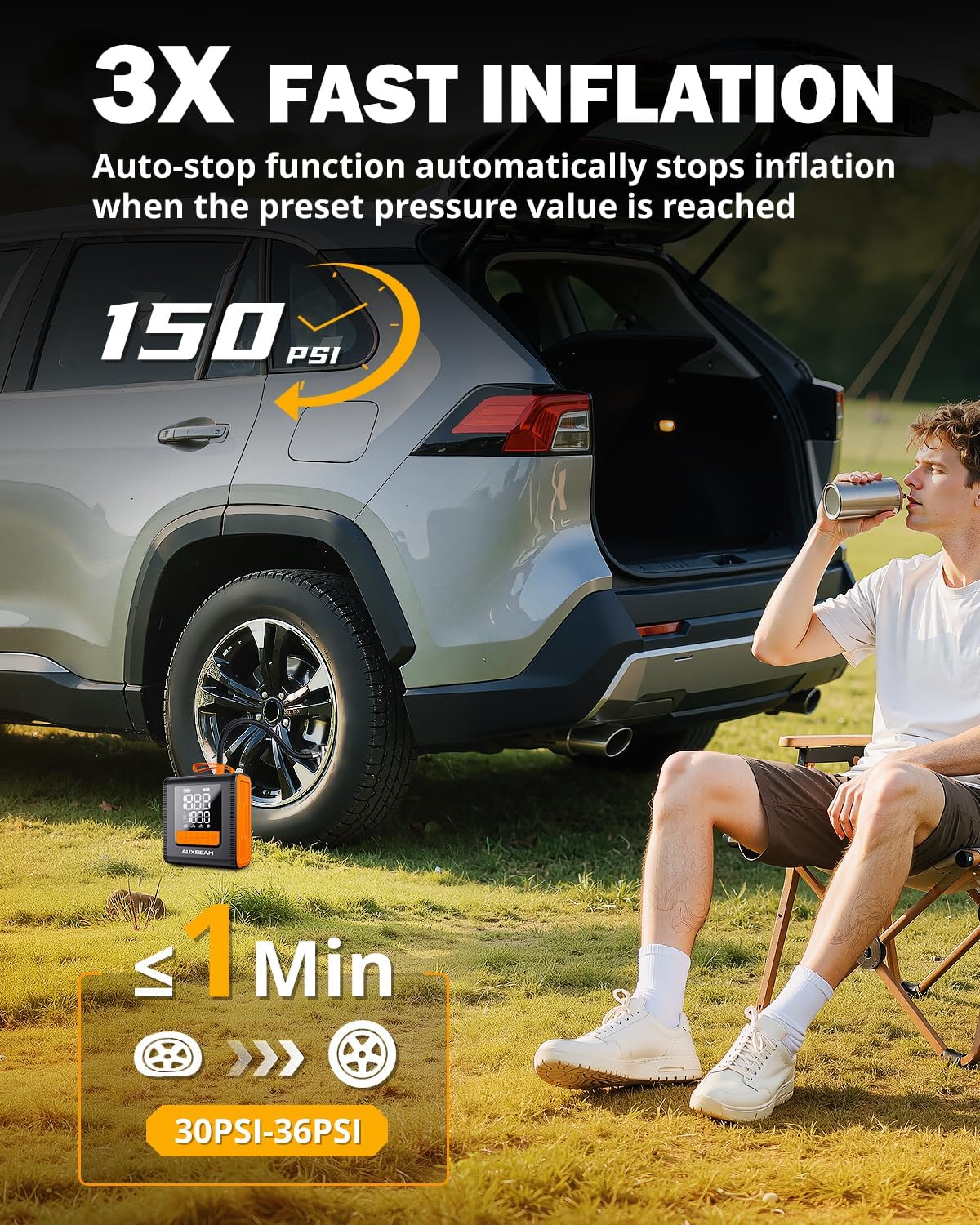 AUXBEAM H4 Series Tire Inflator Portable Air Compressor(Amber)