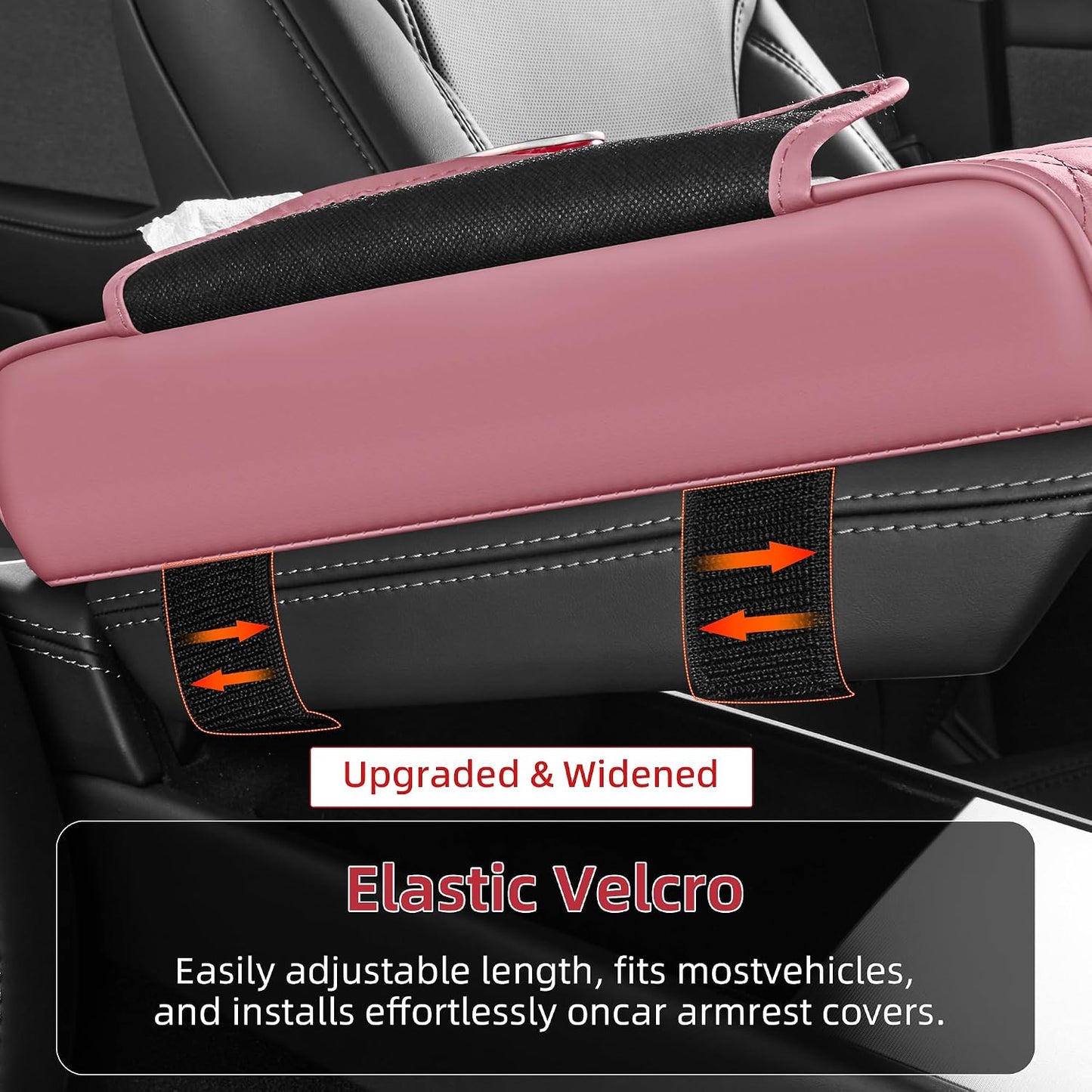 5 in 1 Nappa Leather Console Armrest Cover, Pink | Built-in cup holder, tissue slot, phone holder & 2 storage pockets, practical car accessories fit SUV sedan truck
