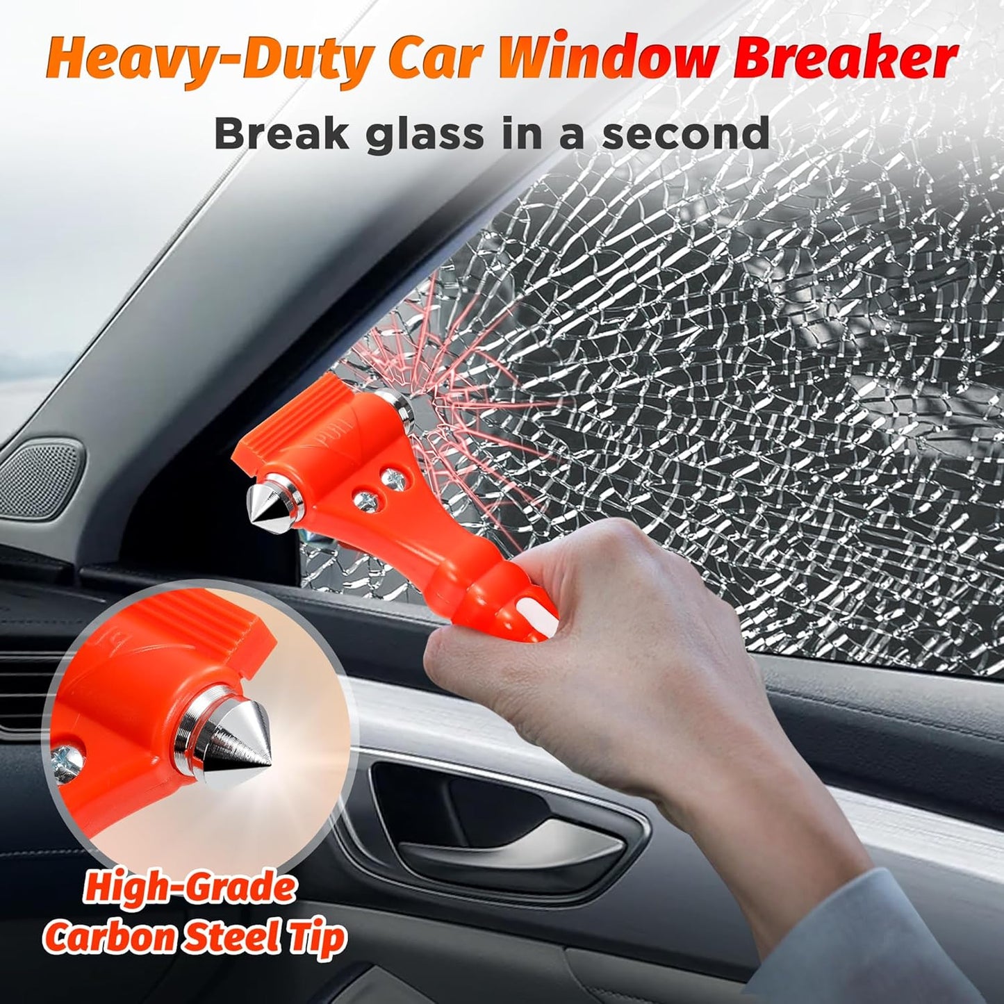 IPOW 4 Pack Car Window Breaker Seatbelt Cutter, Heavy Carbon Steel Glass Breaker Car Safety Hammer Emergency Escape Tool, Auto Rescue Life Saving Survival Kit for Car, Office, Home