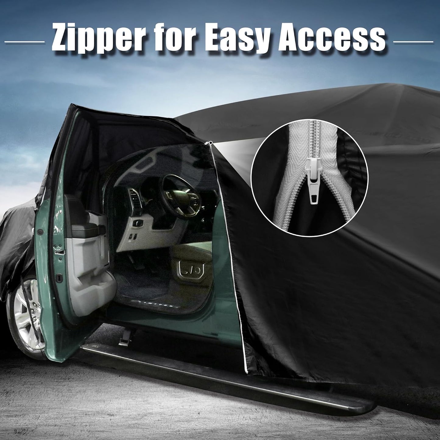 X AUTOHAUX Pickup Truck Car Cover for Toyota Tacoma Double Cab 4DR 5.0 ft Bed 2005-2021 Sun Rain Dust Wind Snow Protection 190T-PU W/Driver Door Zipper Black