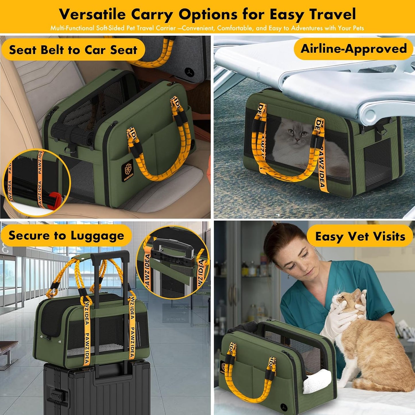 PAWZIDEA Center Console Dog Car Seat, Enclosed Small Dog Armrest Booster Carseat, Secure Straps &Anti Slip, Portable TSA Approved Puppy Pet Carrier Soft-Sided, Removable Pillow Storage Pocket, up 12lb