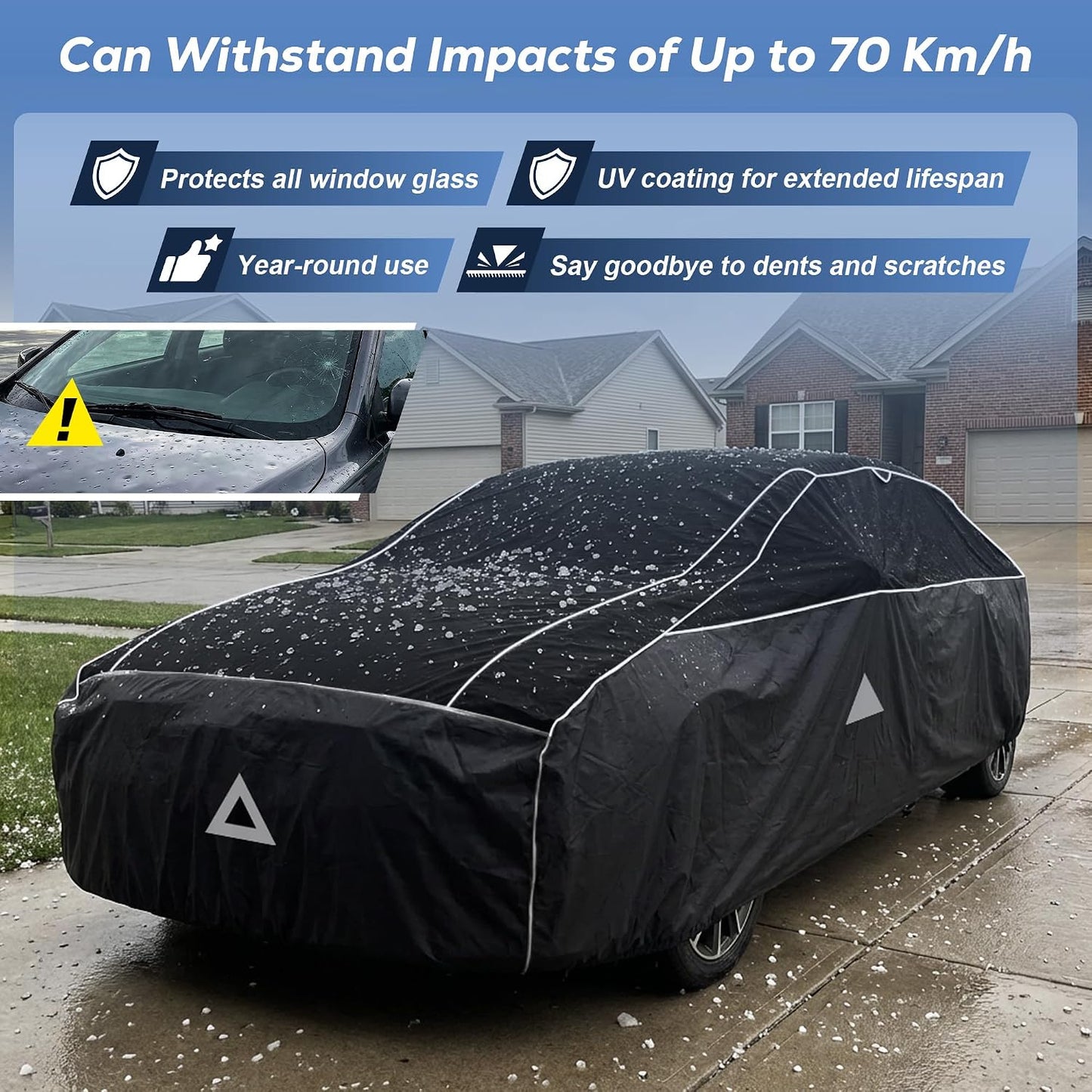 Hail Protector Car Cover for Sedan(Length:195"-208"),Waterproof All-Weather Anti Hail Thick Multi-Layered EVA with Sun Visor&Storage Bag for ES350, Models, Avalon, Impala etc