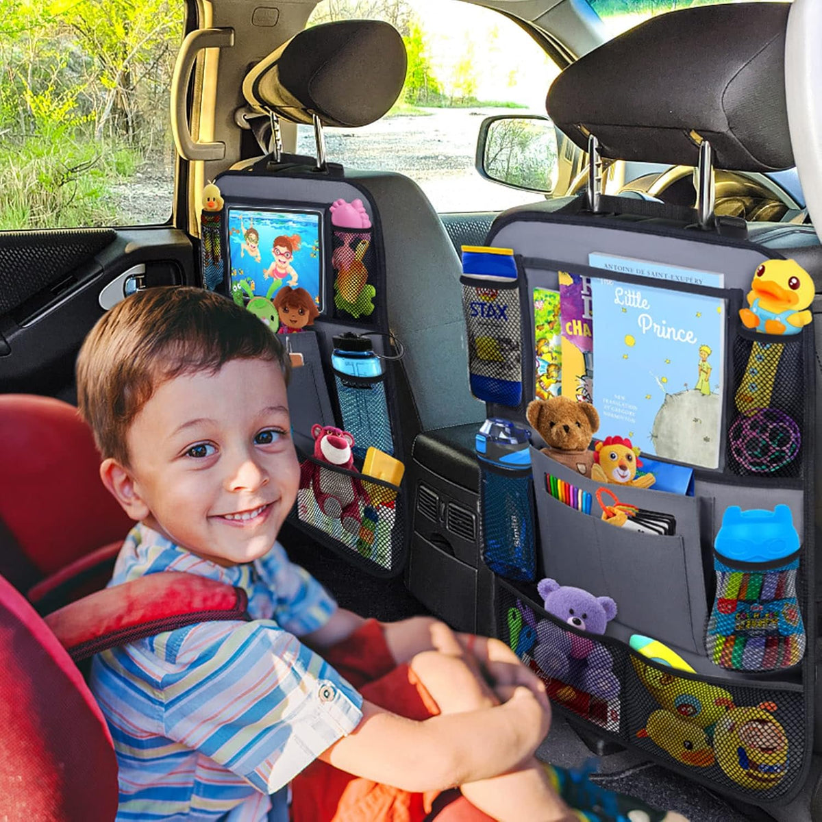 Backseat Car Organizer w/ 10 Storage Pockets 11" Tablet Holder, 2 PCS Gray