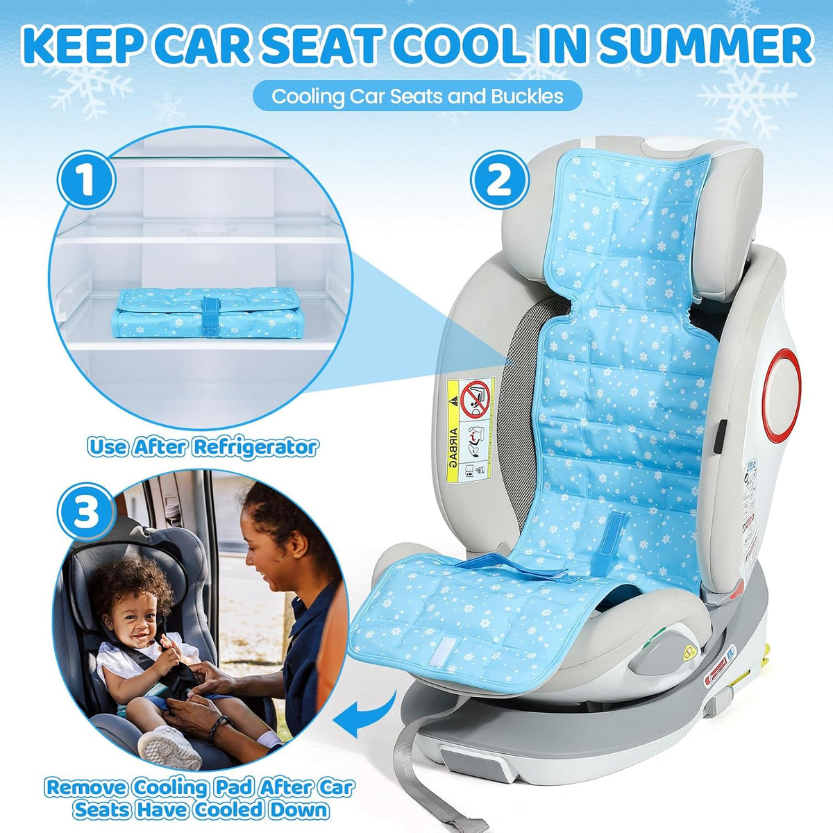 Orzbow Car Seat Cooling Pad with Insulated Bag, Carseat Cooler Pad for Babies Toddler Kids Infant, Portable Baby Cooling Pad for Hot Summer to Keep Comfortable, Blue