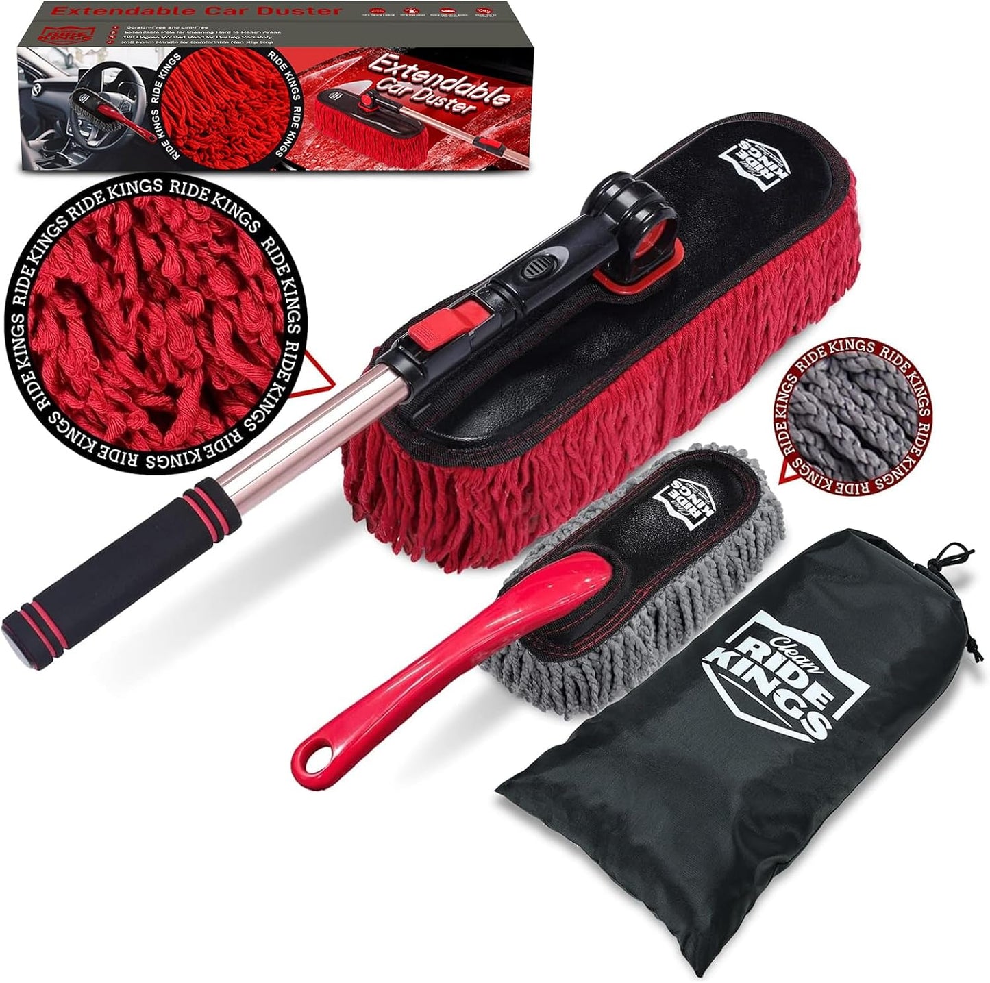 Car Duster Exterior Scratch Free,Car Dusters Extendable Handle Cleaning Exterior,Detailing Brush Kit for Truck,SUV,Caravan,Motorcycle,Wax Cotton Fabric,Waterless Wash Equipment