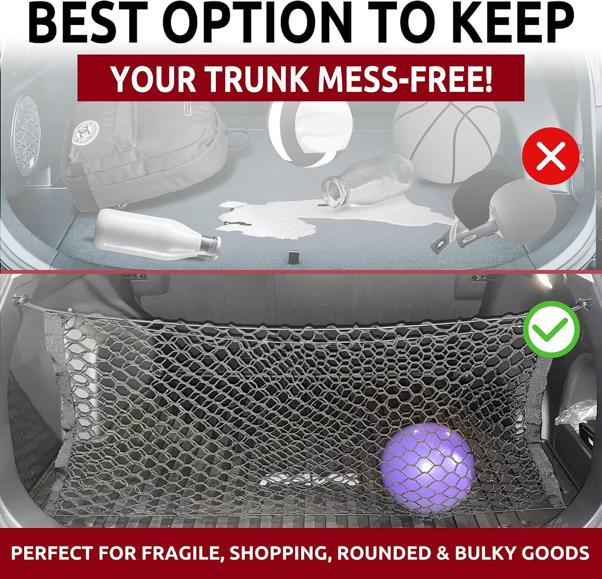 Trunk Envelope Style Mesh Cargo Net for Toyota RAV4 Rav4 Hybrid Prime 2019-2025 - Car Accessories - Premium Trunk Organizer and Storage - Vehicle Carrier Organizer for Toyota RAV4