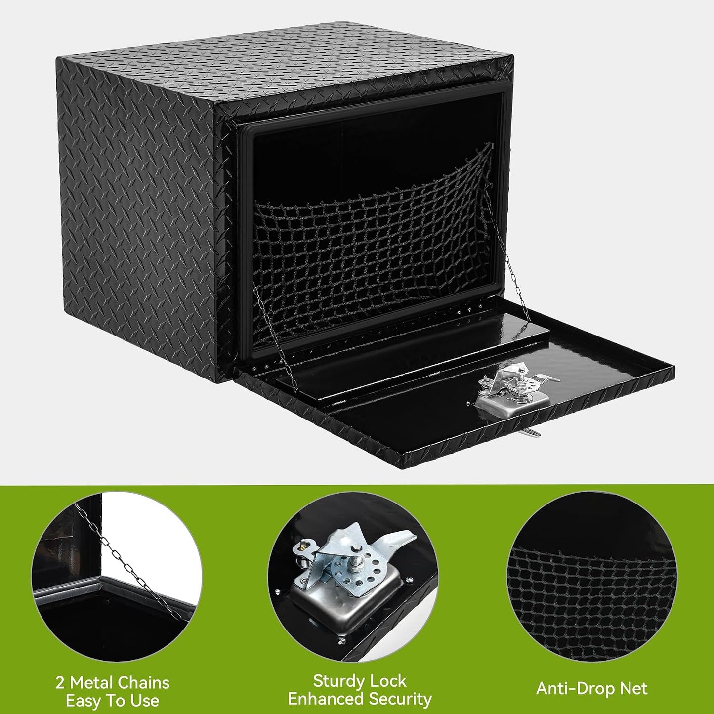 AUTOSAVER88 24 Inch Underbody Tool Boxes, Heavy Duty Aluminum Diamond Plate Toolbox Organizer, Waterproof Chest Storage Box with Lock for Trucks, Trailers, RVs, Warehouses, Black