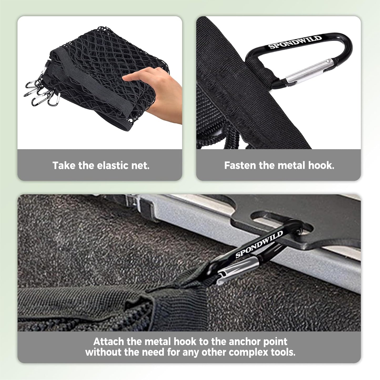 Stretchable Cargo Net (4'x4' Stretches to 8'x8') - Adjustable Elastic Trunk & Truck Bed Storage Organizer with Hook for SUVs, Cars and Trucks, Ideal for Securing Daily Light Loads