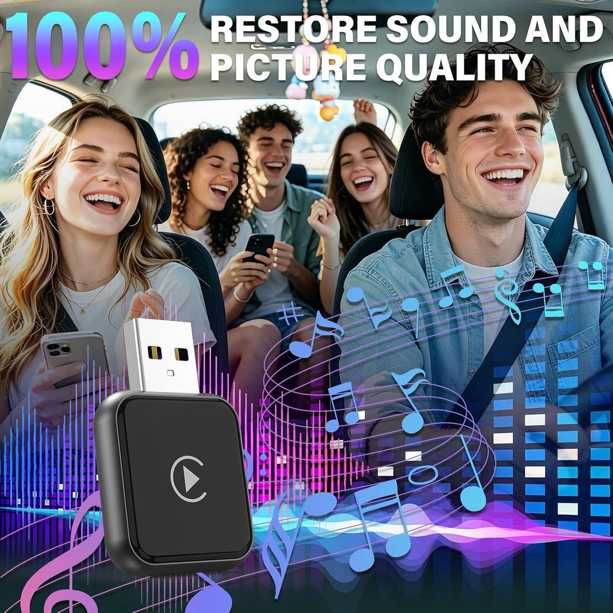 Wireless Carplay Adapter for iPhone/Android Latest Upgrade，Play Plug & Play