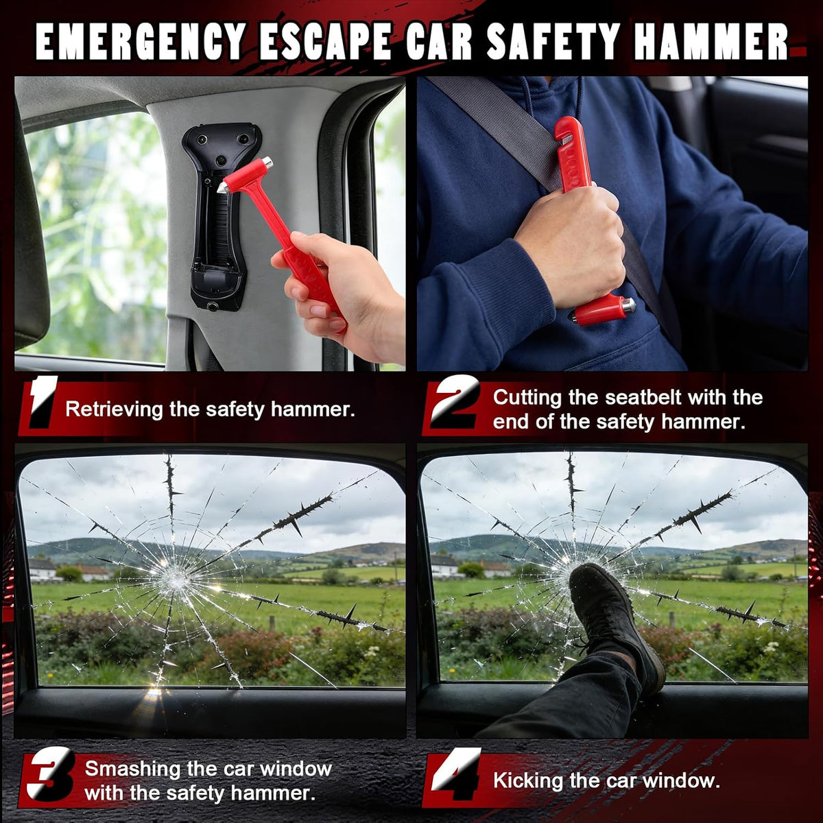 16 Pack Car Safety Hammer, Window Breaker Seatbelt Cutter 2-in-1 Auto Glass Escape Tool for Fleet Trucks Police Firefighter First Responder Family Rescue Traffic Accident Escape