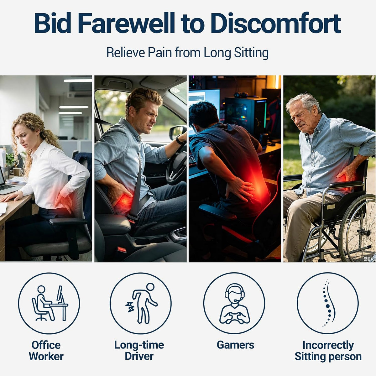 Season Guard Back Support Pillow, Lumbar Pain Relief Cushion for Office/Car