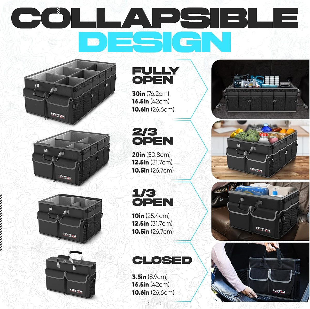 FORTEM Trunk Organizer - Foldable Car Organizer with Cooler for SUV, Trucks