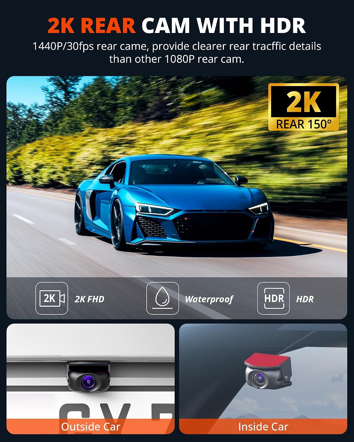 Kingslim D4PRO Dash Cam Front and Rear - 4K + 2K Dual Car Dashcam with WiFi GPS Dash Camera, Optional Inside Recording, Voice Control, Type C, Support 256GB Max