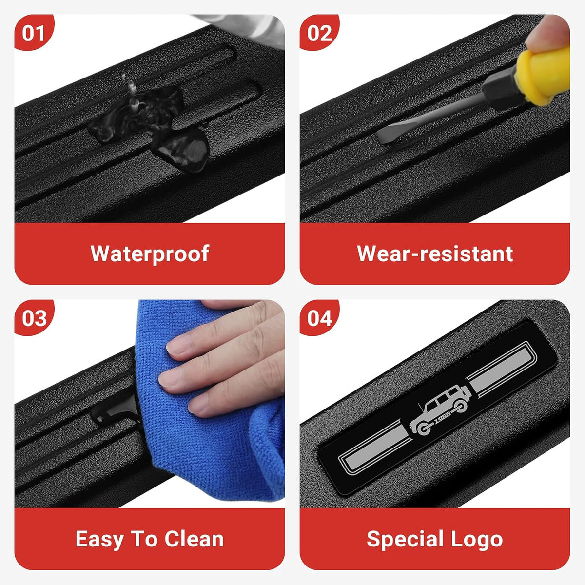 Hellet 4PCS Car Door Sill Protector for Ford 2021-2025 2026 Bronco Accessories (Not for Bronco Sport) Matte Black ABS Plastic Material Full Coverage Door Entry Guards