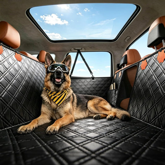 JOYTUTUS Back Seat Extender for Dogs, PU Leather Dog Car Seat Cover for Back Seat with Hard Bottom, Dog Hammock with Mesh Window, Dog Car Seat Cover for Sedans SUVs Small Trucks, Holds 440 lbs