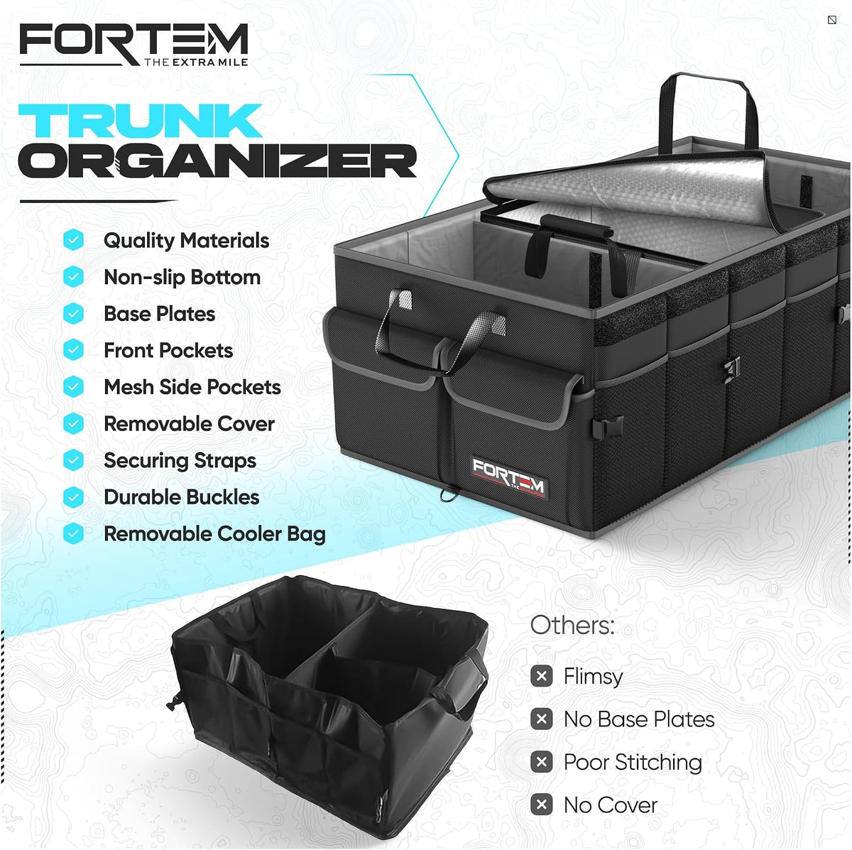 FORTEM Trunk Organizer - Foldable Car Organizer with Cooler for SUV, Trucks