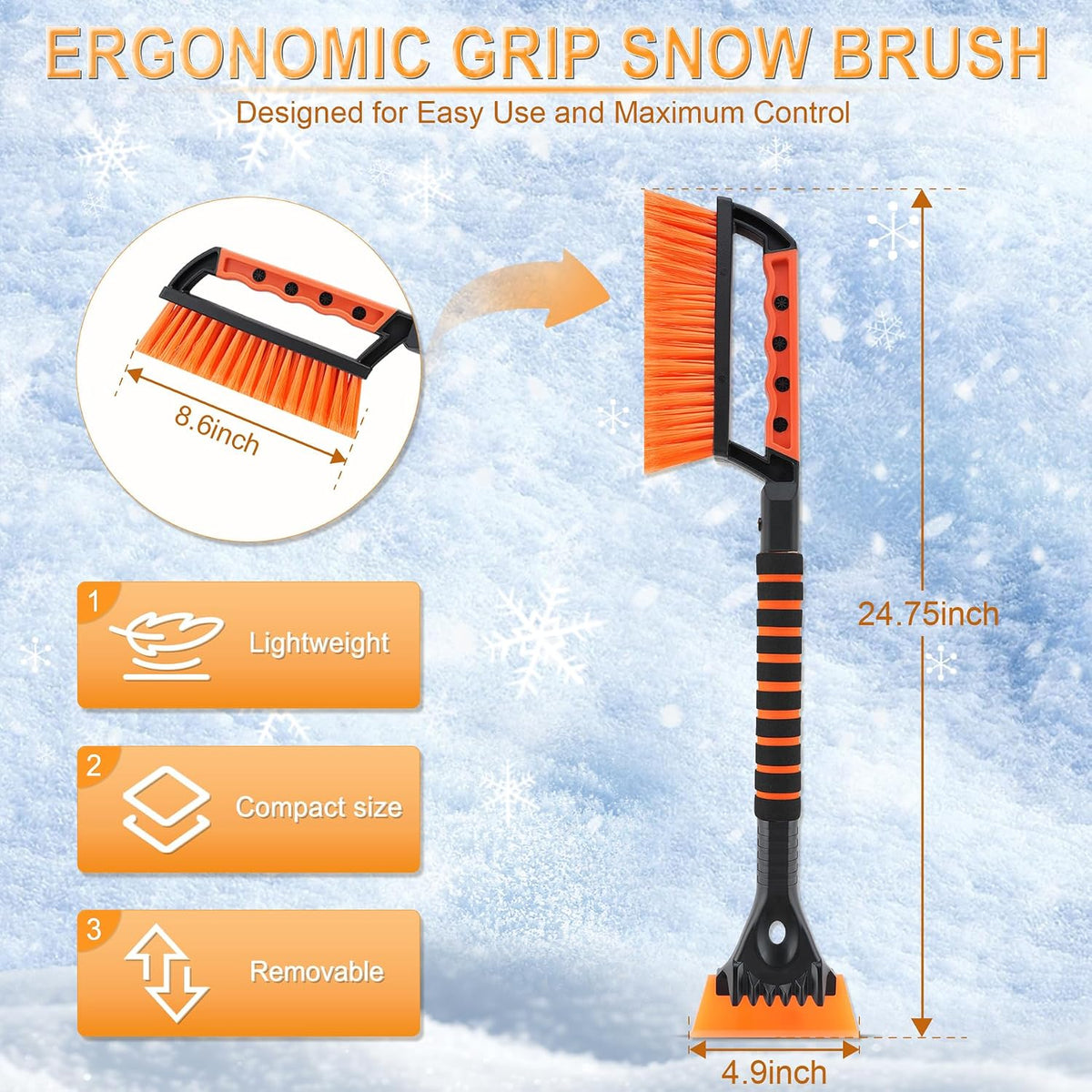 LivTee 24.75'' Ice Scraper & Snow Brush for Car Windshield, Orange