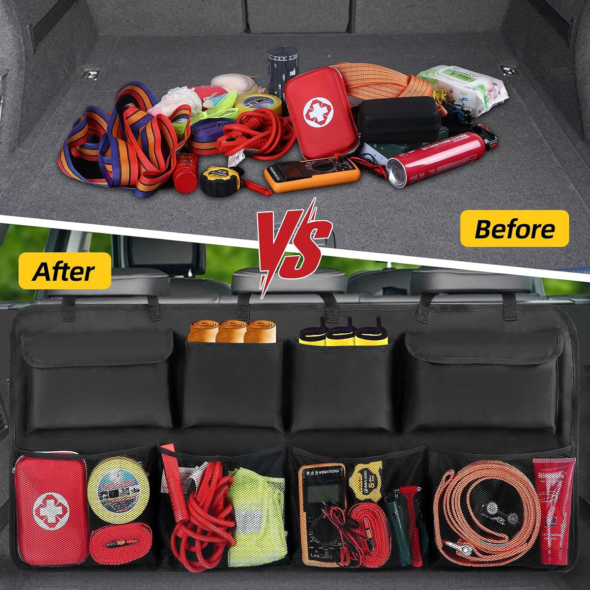 Snuopfy Car Trunk Organizer, Backseat Hanging Organizer with 8 Large Storage Bag Super Capacity -Trunk Organizer for SUV,Truck,Van -Your Space Saving Expert - Black
