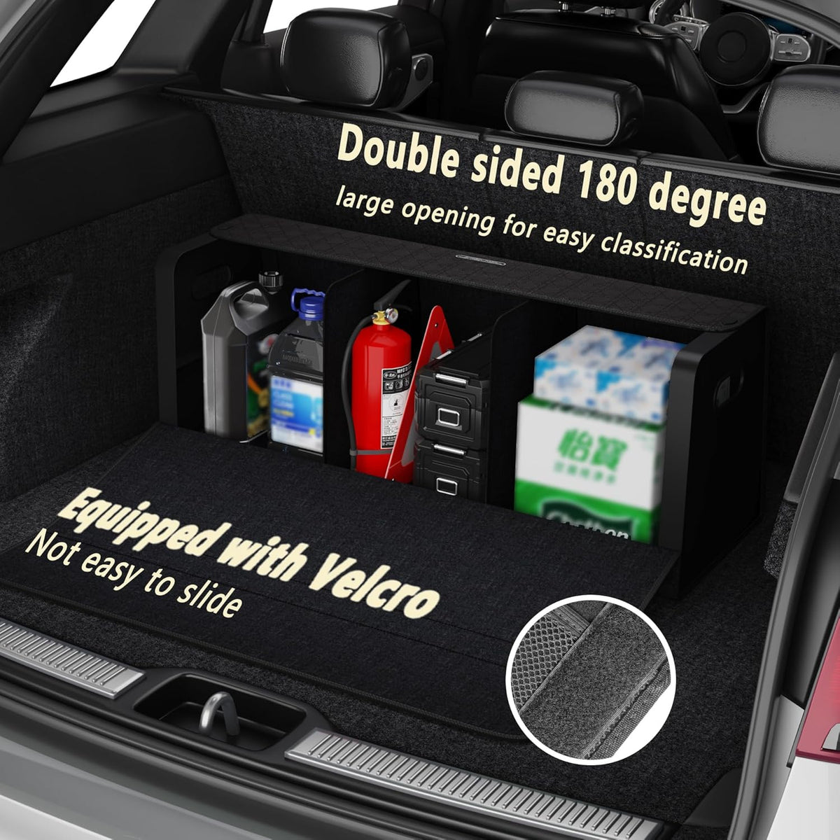 GMQ Car Trunk Organizer for SUV,Car Organizers and Storage with Collapsible Storage, Magnetic Lid Large Capacity for SUV, Truck, MPV (3D-Black, XXL-29.5×13×12.5 IN)