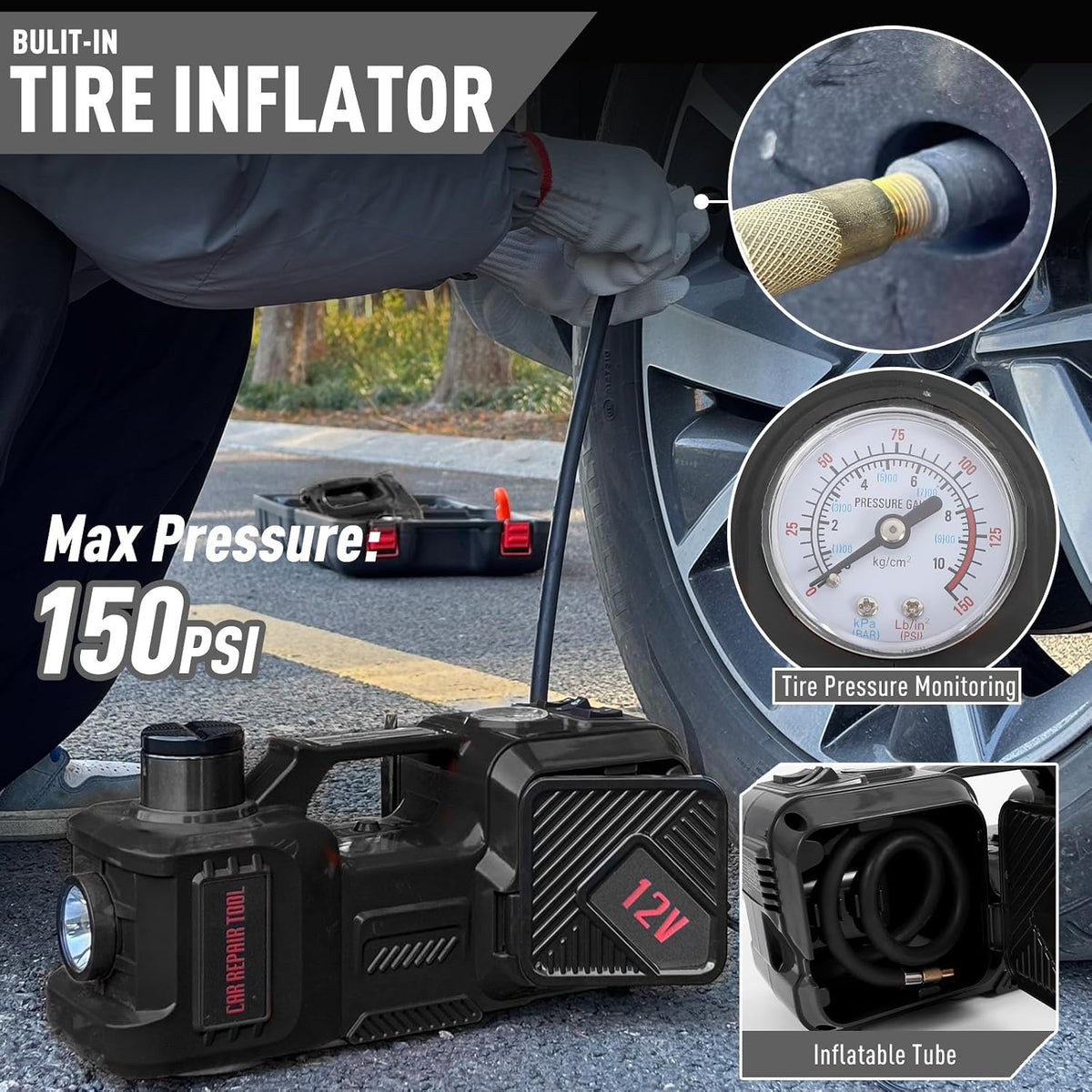 Trihelper Electric Car Jack 5 Ton Hydraulic Jack, Impact Wrench, Tire Pump