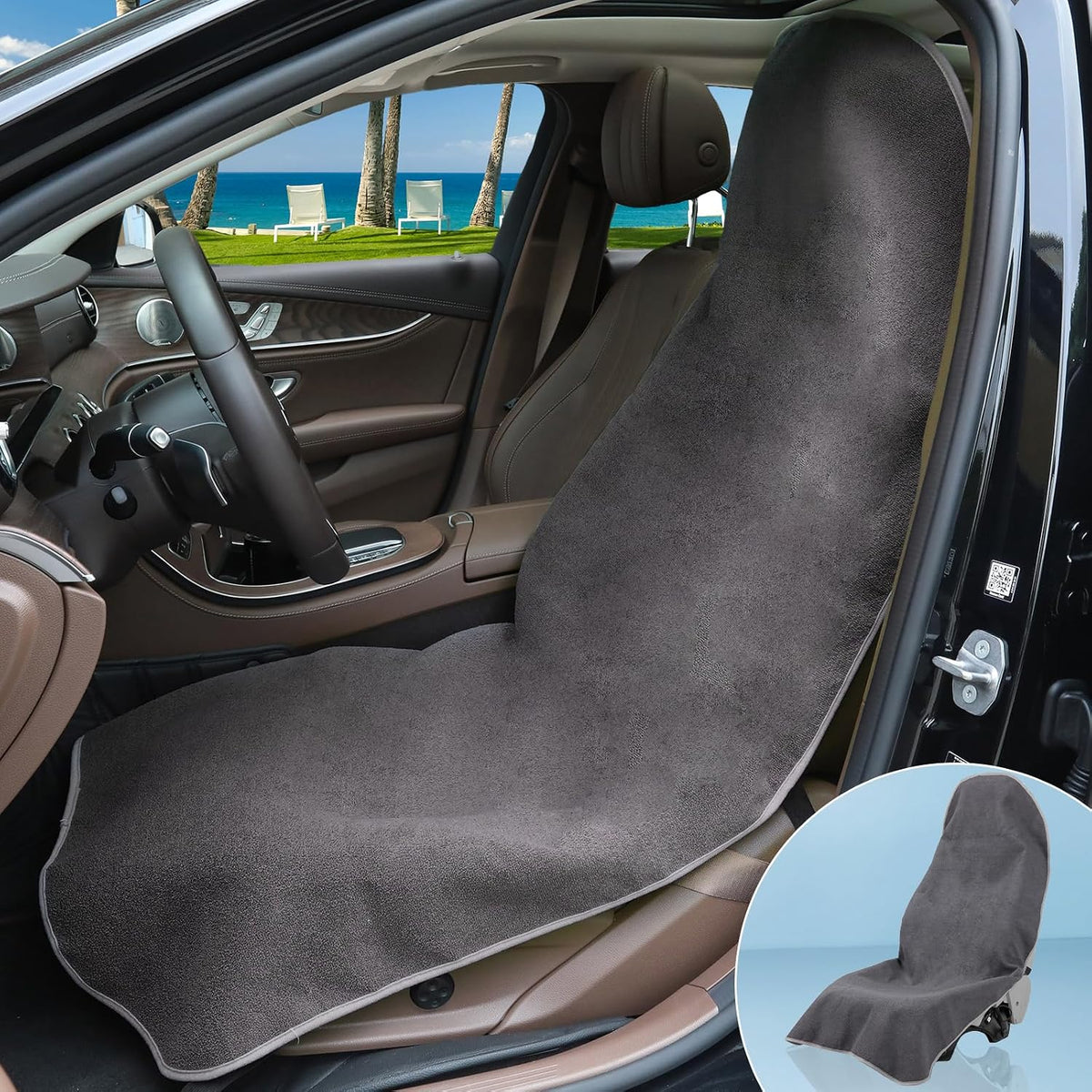 Prpeko Terry Cloth seat Cover Universal Waterproof Car Sport Towel Seat Cushion Non-Slip Sweat-Absorbent Towel Cloth Suitable for Gym Workout, Universal Fit for Car SUV Van-Grey