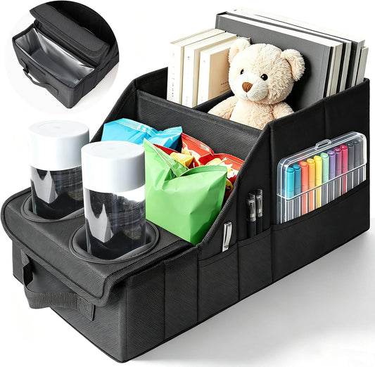 Car Seat Organizer with Cooler Compartment for Front & Rear Seats | 11 Storage Pockets, 2 Cup Holders, Durable Oxford Fabric, SUV & Truck Compatible, Ideal for Kids Family Road Trips