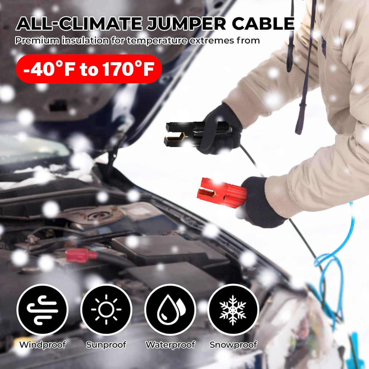 0 Gauge 25 Feet Jumper Cables Heavy Duty for Car
