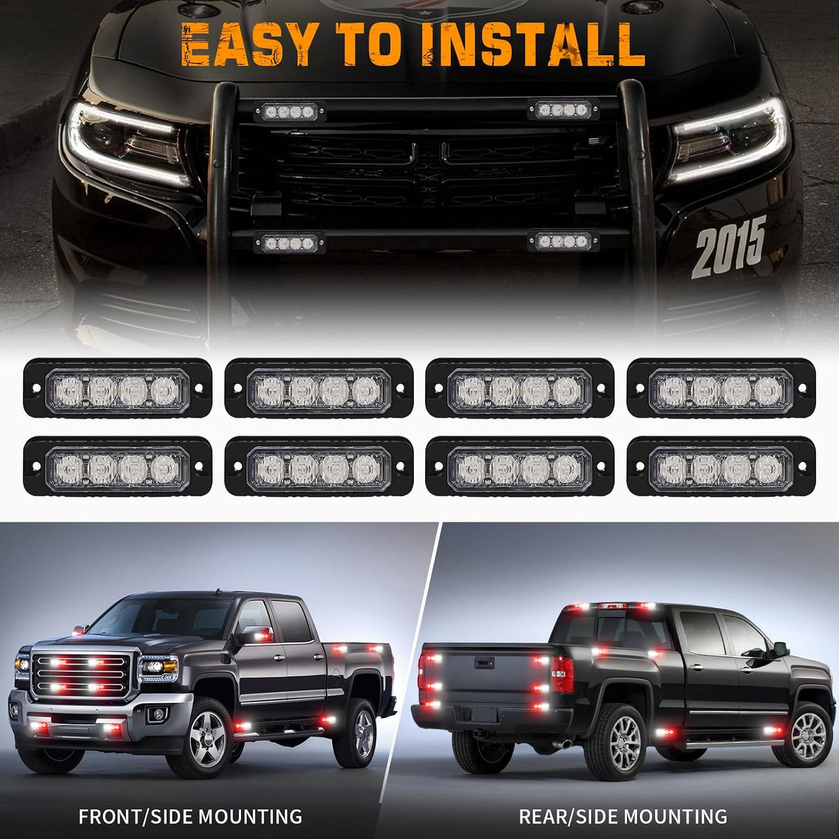 XRIDONSEN 8PCS Sync Grill Strobe Lights 32 LED Grille Lights