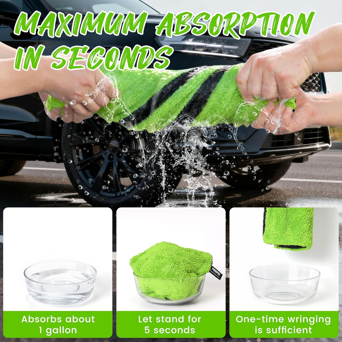 PUGPIU 1400GSM Microfiber Car Drying Towel Detailing Extra Large 48"x24"