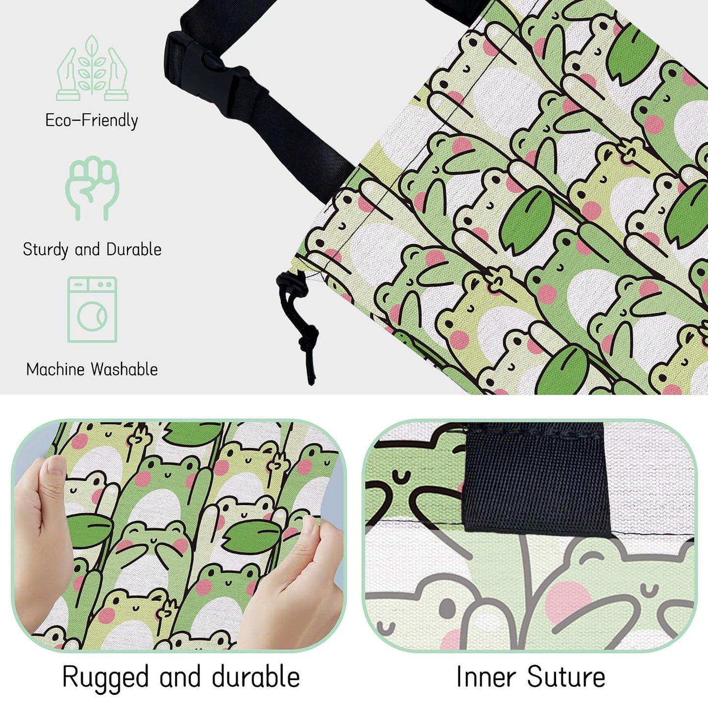 Cute Frog Car Garbage Bag,Waterproof Small Car Trash Bag Hanging Back of Seat,Drawstring Hanging Car Trash Bag with Adjustable Buckle for Car Accessories