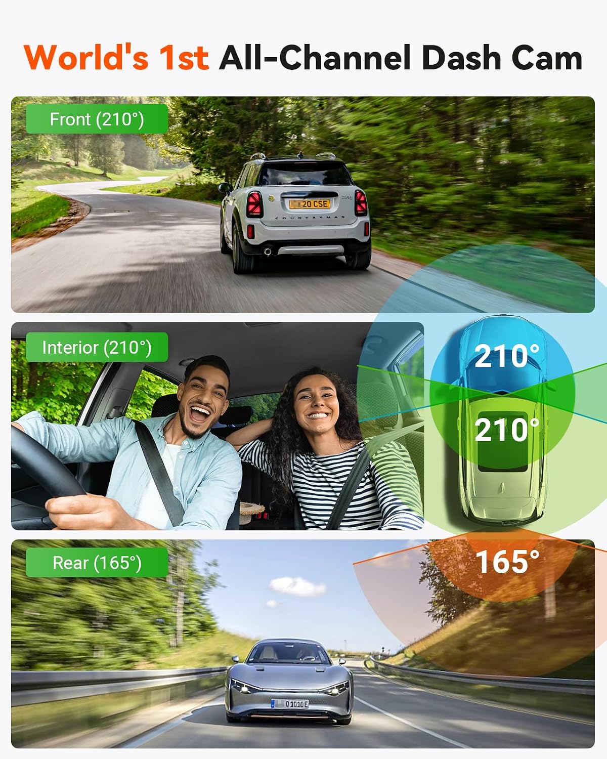 [ Bundle-2 Items: Vantrue E360 ACE & Hardwire Kit ] All Channel Dash Cam, Fisheye Front + Fisheye Inside + Rear Dashcam with Selfie Stick Tripod, Dual STARVIS 2, Dual IR Night Vision, Support 1TB
