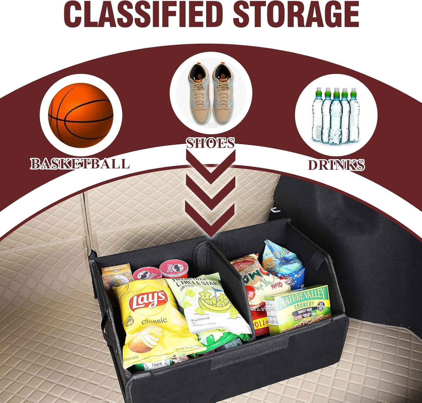 car organizers and storage for SUV,trunk organizer for sedan, leather foldable sleek box with lid,collapsible cargo bins, tool accessories containers,Collapsible Suede velvet (22 inch Covered)