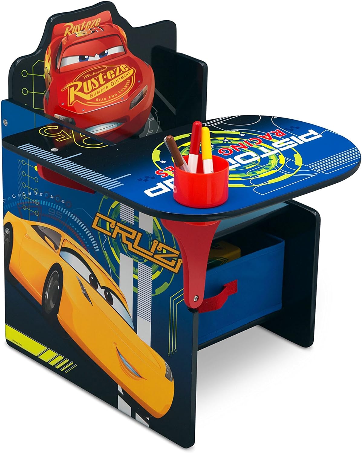 Delta Children Chair Desk With Storage Bin, Disney/Pixar Cars | Kids Chair Desk Includes Fabric Storage Bin and Cup Holder, Low to the Ground for Easy Access, Ideal for Toddlers/Kids Age 3+