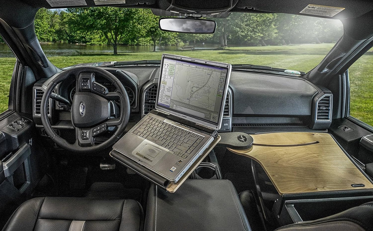 AutoExec Reach Car Desk for Your Vehicle Workstation and Mobile Office, Front Seat, Natural Birch