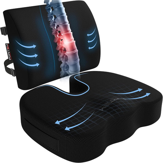 FORTEM Seat Cushion, Office Chair Cushion, Lumbar Support Pillow for Office Chair, Memory Foam Car Seat Cushions, Sciatica Coccyx Tailbone Pain Relief, Cushions for Back Support, Washable, Non Slip XL
