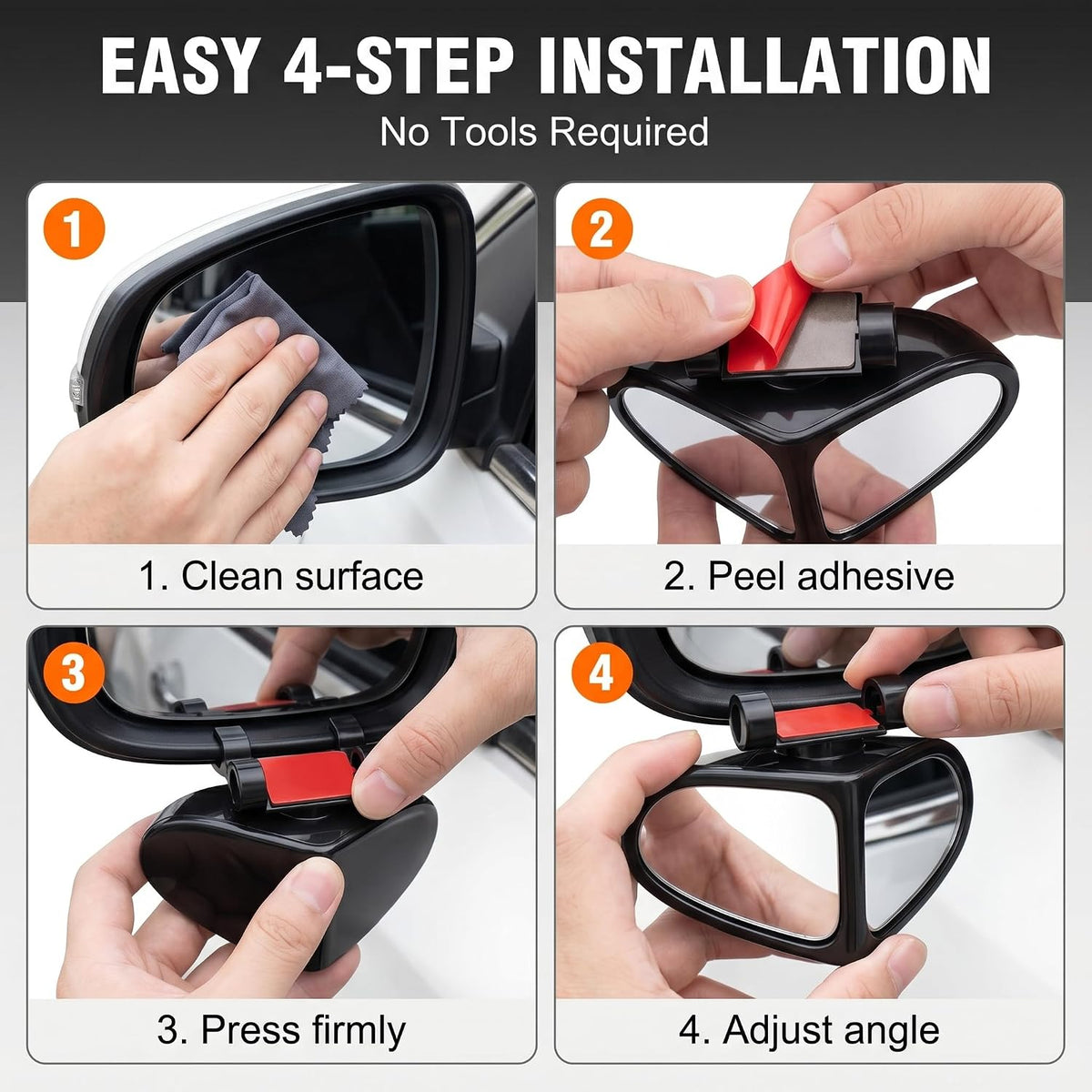 2 PCS Car Blind Spot Mirror, Double-sided 360 Degrees Adjustable Wide-angle Mirror, High-definition Reverse Auxiliary Accessories, for Most Cars (Black)