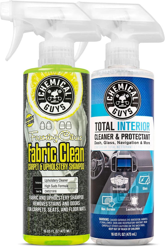 Chemical Guys Foaming Citrus Fabric Clean Carpet & Upholstery Cleaner, Ready To Use, Sprayable 16 fl oz, Citrus Scent + Total Interior Cleaner and Protectant, 16 fl oz