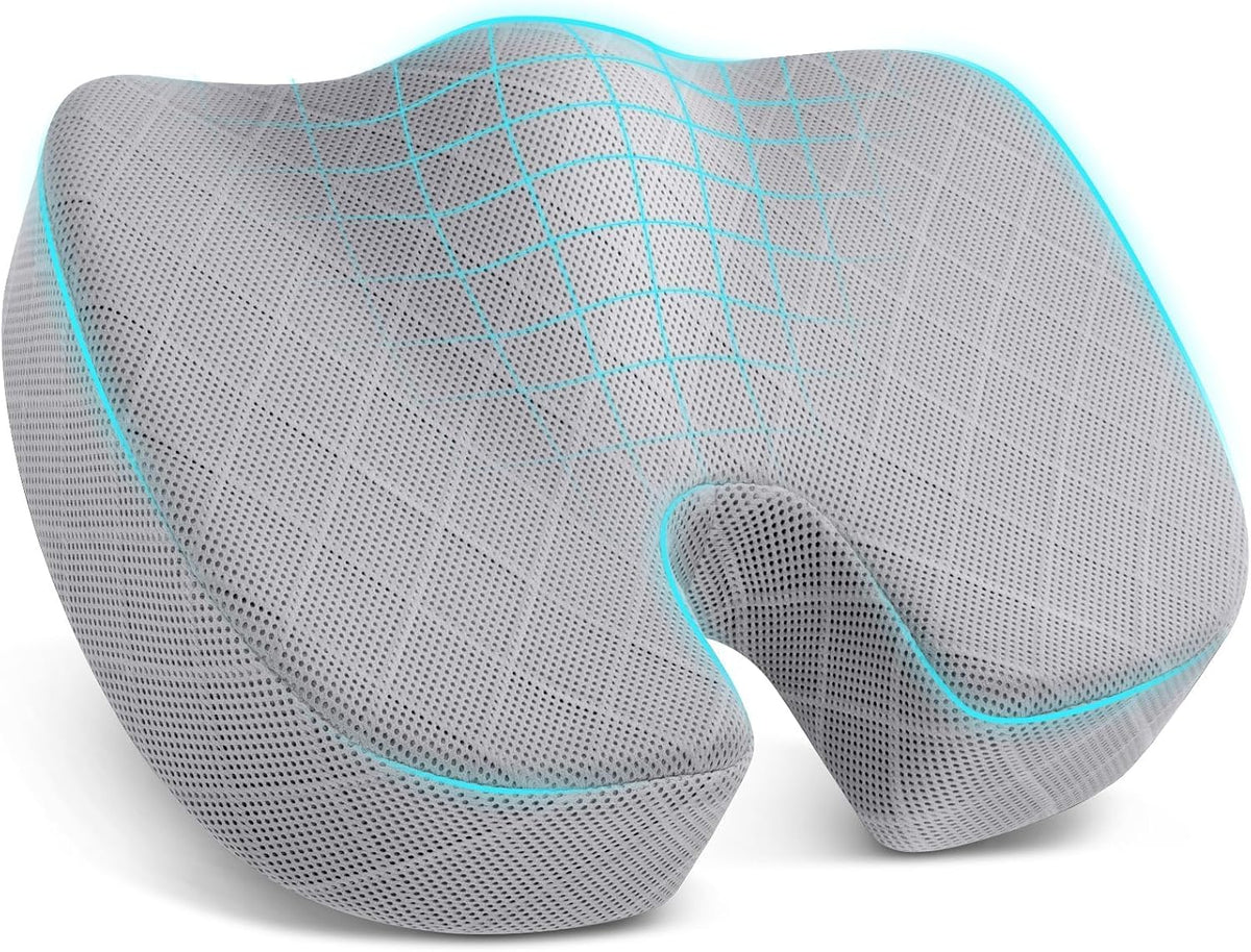 TushGuard Memory Foam Office Chair Seat Cushion - Light Grey, Large