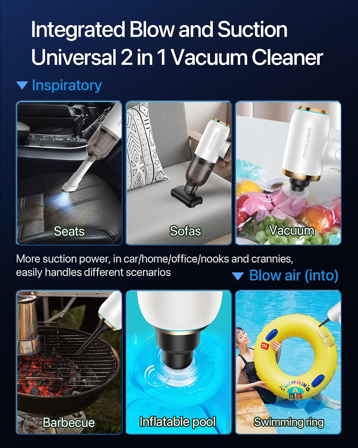 Portable Handheld Cordless Vacuum，18KPA 4-in-1 Magnetic Handheld Car Vacuum Cleaner Cordless with LED Light，30Mins Runtime& Type C Fast Charging，Low Noise for Car，Keyboard，Shelf