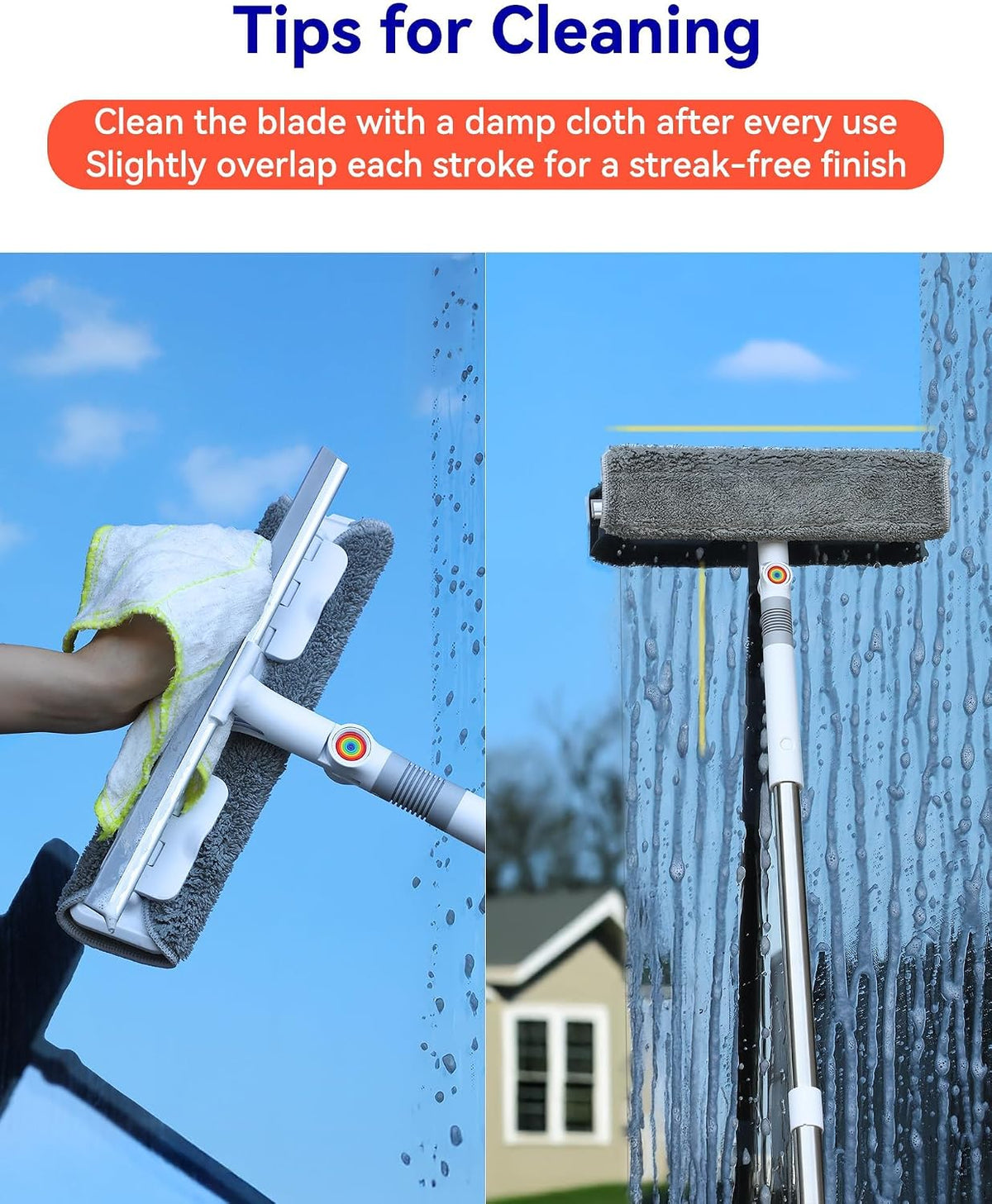 CTIME 80" Professional Window Squeegee Kit with Extension Pole, 5 Cloths