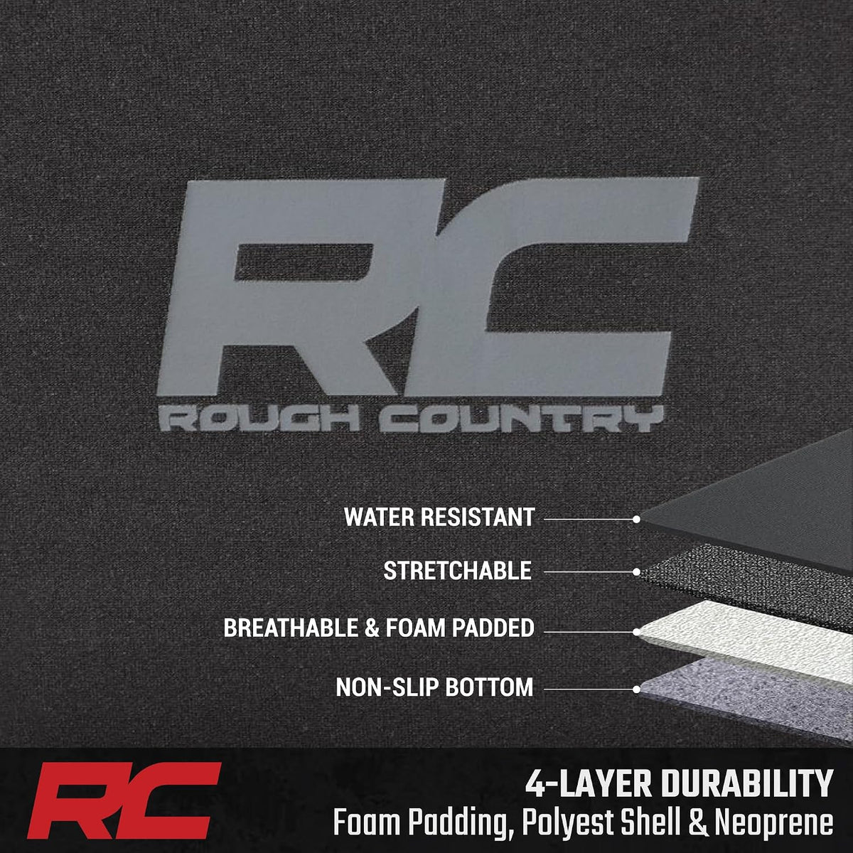 Rough Country Neoprene Front & Rear Seat Covers for Ford F-150, Lightning, F-250 & F-350 (2015-2026) Crew Cab w/Front Bucket Seats & Rear 60/40 Split