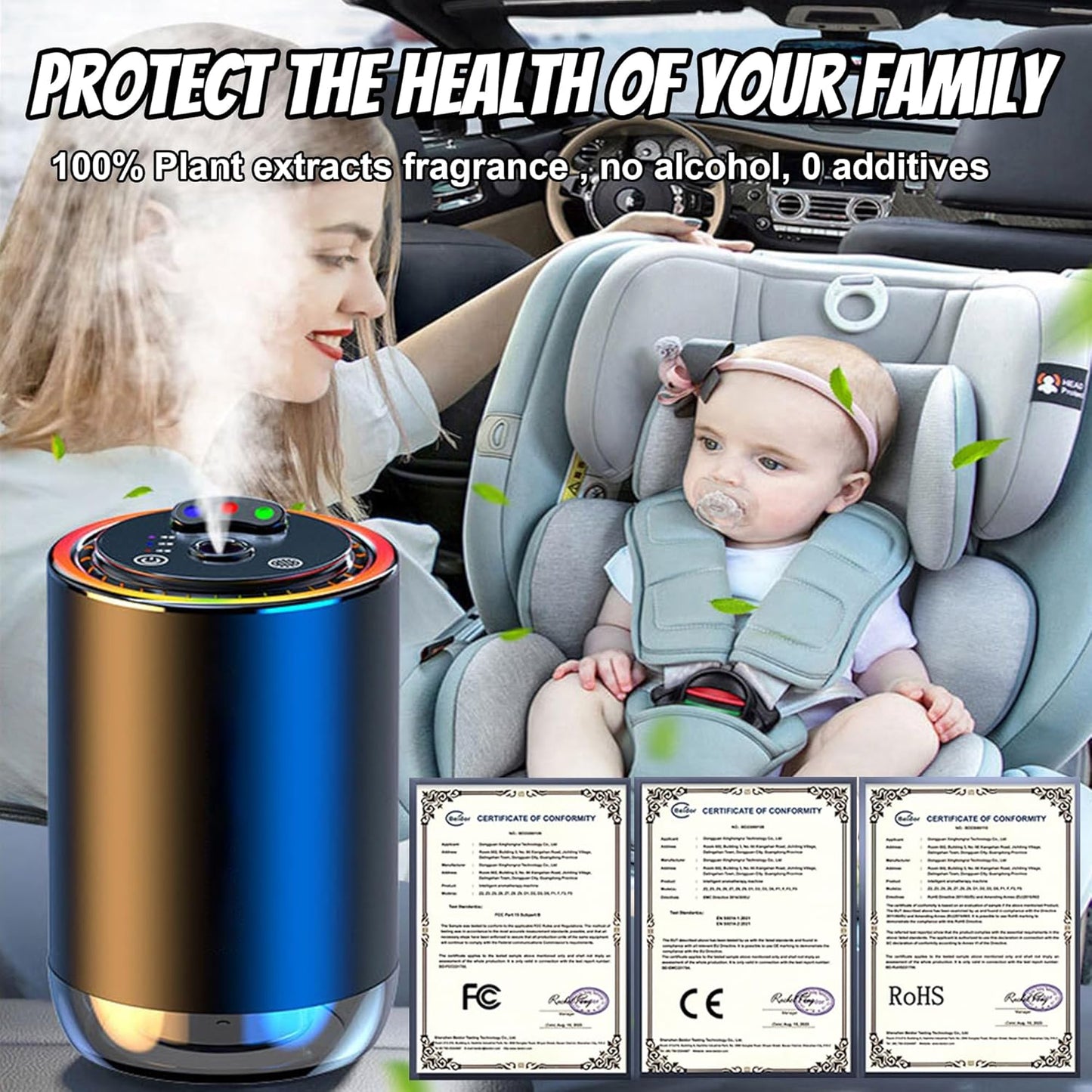Smart Car Air Freshener, Car Air Freshener Diffuser with 3 Color Starry Sky Projection, Cars Scent Diffuser with RGB Music Syncing Light, 3 Mode Adjustable, Auto On/Off Cars Diffuser, 50ml Cologne
