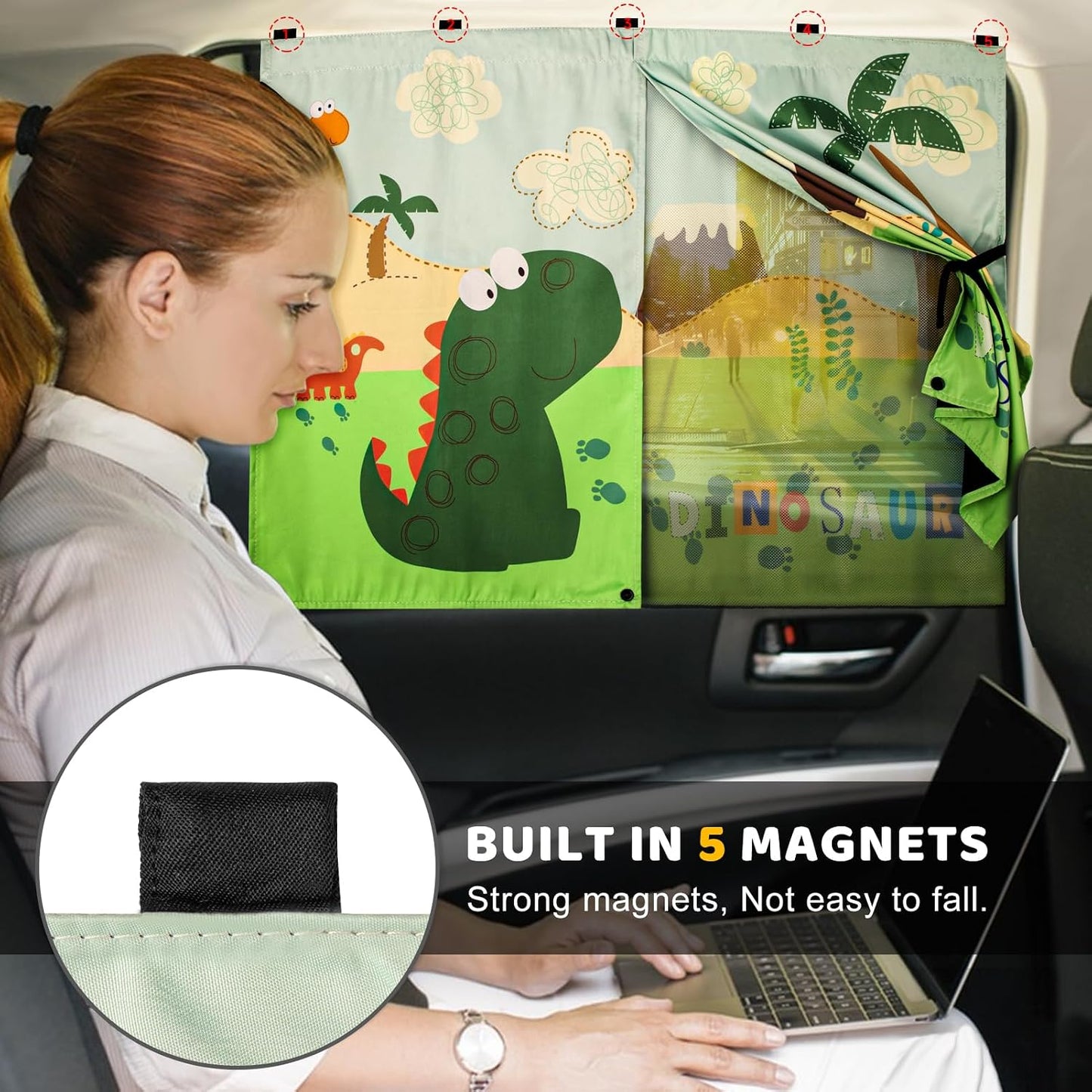 Car Window Shades with Cute Patterns, 2pcs Magnetic Car Curtains for Privacy Protection Full Covers/Half Shade Options, Auto Sunshades Sunglare/UV Blocker