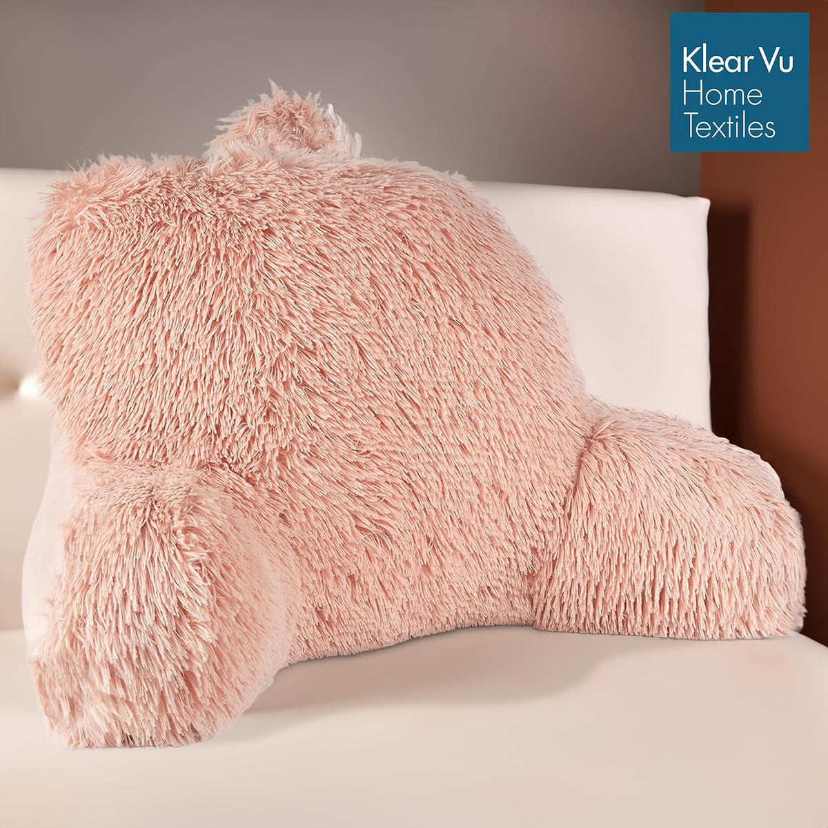 Klear Vu Shaggy Reading Pillow Back Rest Body Pillow for Adults and Kids, Lumbar and Arm Support on Bed, Chair, Couch, Sofa and Floor, 30" x 21", One Size, Apricot Sherbert