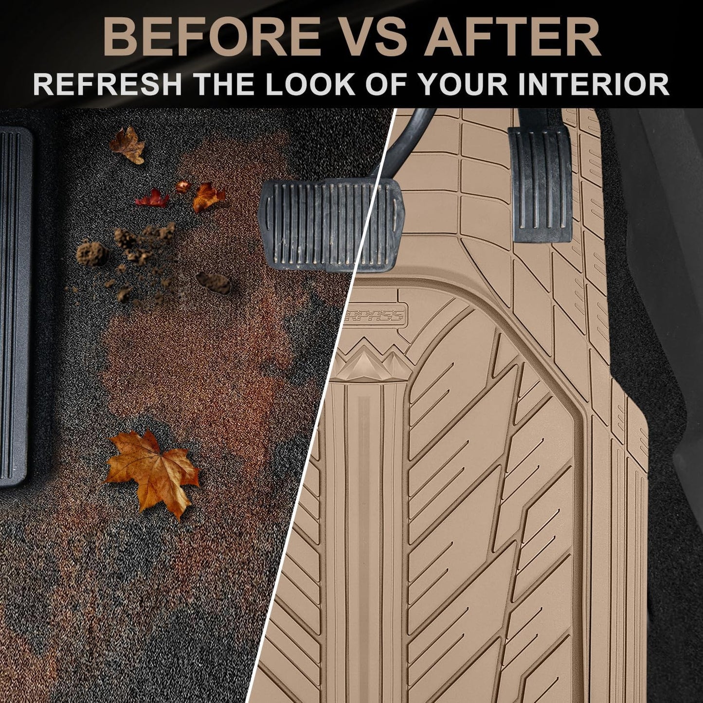 CAR PASS Heavy Rubber Car Floor Mats, Deep Waterproof Car Mats All Weather, Universal Trim-to Fit Automotive Floor Mats for Car SUV Truck Van, Durable Floor Liners All Beige
