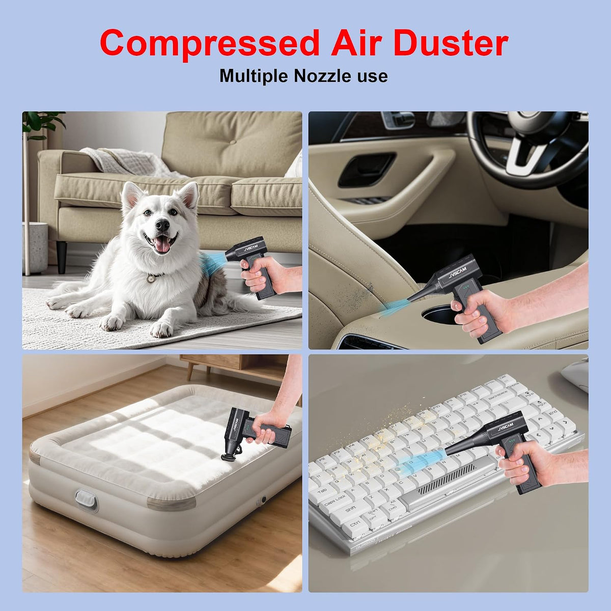 Compressed Air Duster&Vacuum Cleaner, 3-in-1 150000RPM Cordless Air Blower