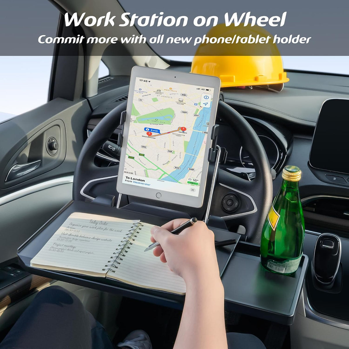 Large Car Steering Wheel Tray Back Seat Headrest Tray with Phone Holder, Steering Wheel Desk Food Table for Car Laptop Mount Steering Wheel for Large SUVs, Trucks & Vans,14"